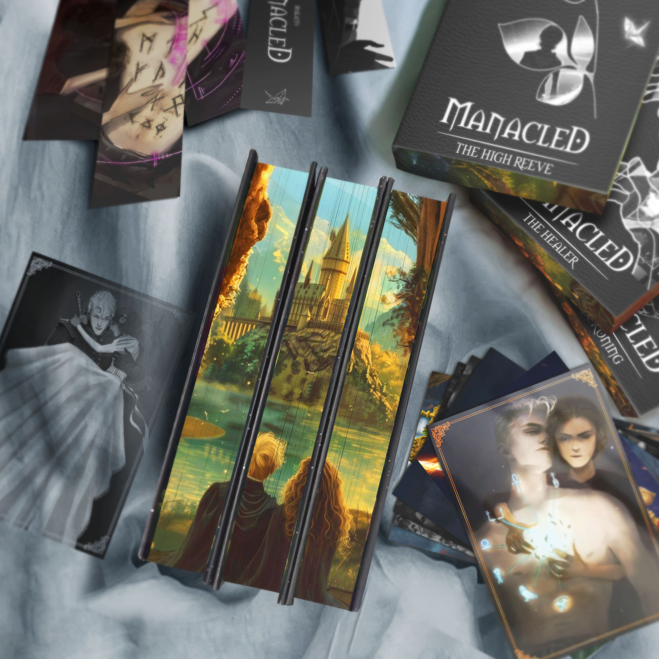 Manacled Book by Senlinyu | 3-Book Edge Painted Collector’s Edition | Black, Gray & Red Covers + Posters And Bookmarks
